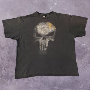 Vintage 2011 Mad Engine Marvel Punisher Skull Shirt Size 3XL Faded Black Y2K